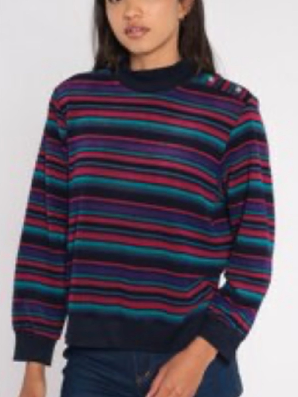 Vintage Alfred Dunner Navy Striped Crewneck Sweater with Teal & Magenta